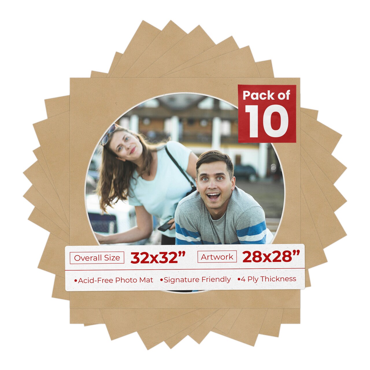 Beige Suede Mat Board for 32x32 Frames - Circle Opening for 28x28 Photos